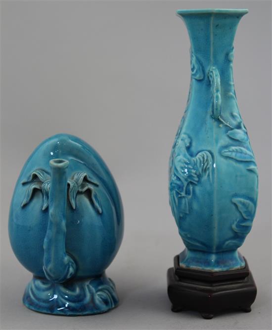 Two Chinese turquoise glazed vessels, 19th century, 9.5cm and 14cm